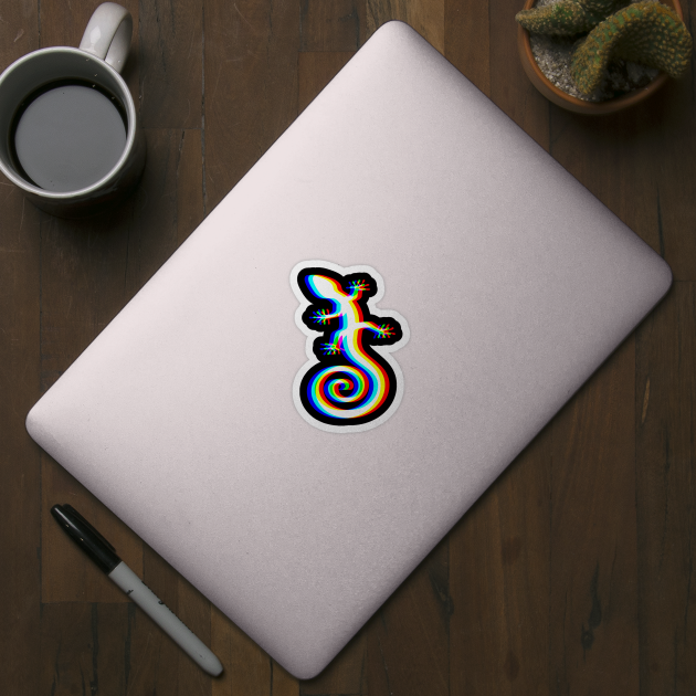 EDM Colorful Gecko Vaporwave Glitchy Techno Trippy Rave design by Luxinda